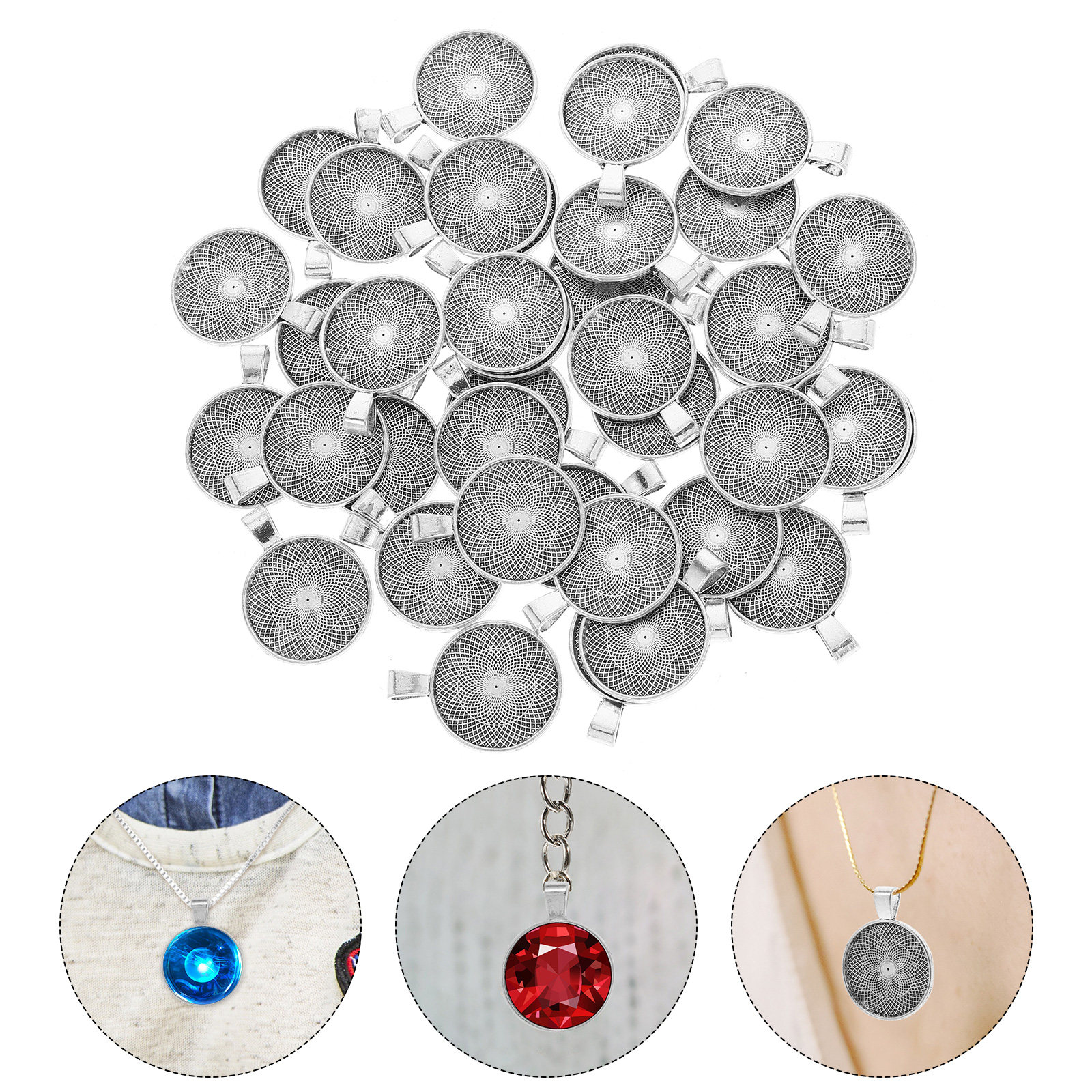 Resin Craft Supplies - 40Pcs Round Pendant Trays Flat Bezel