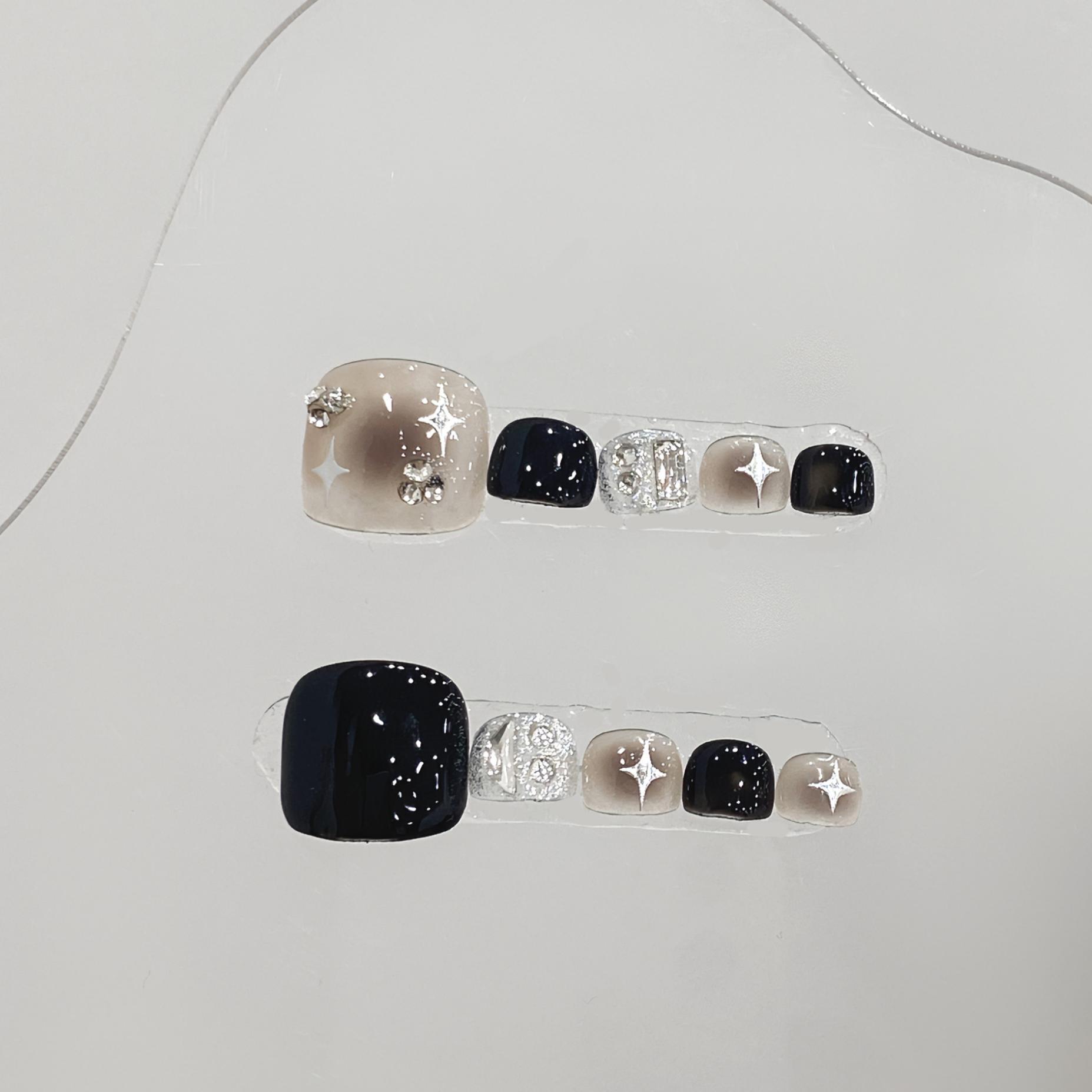 Resin Glitter Pack - 10pcs Glossy Square Fake Toenails Handmade