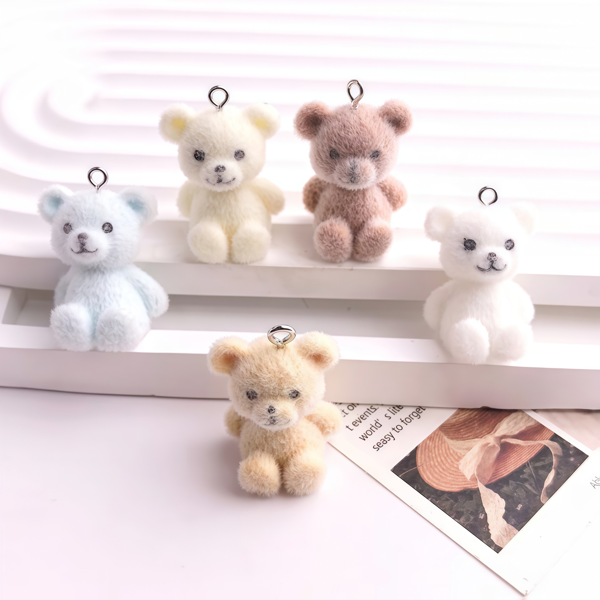 5pcs 3D Flocked Bear Resin Cha - Resin Craft Projects avaliação e preço