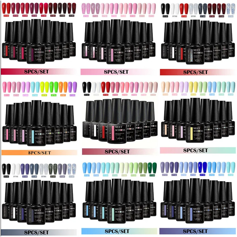 8pcs Gel Nail Polish Set HEMA  - Resin Glitter Pack avaliação e preço