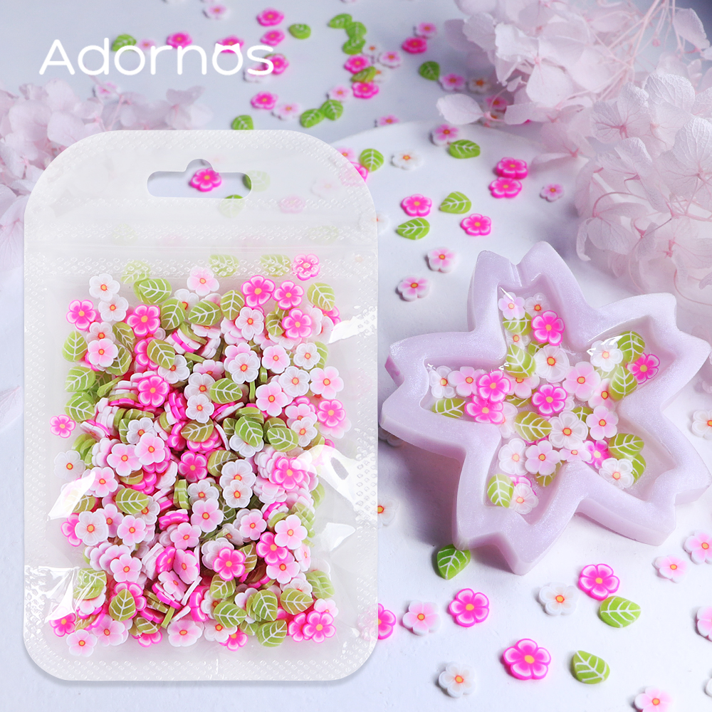 10g Pink Flowers Polymer Clay  - Gold Foil Flakes avaliação e preço