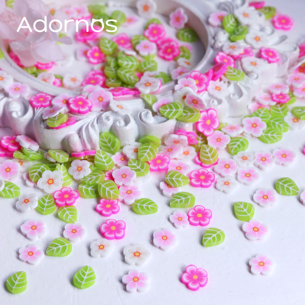 10g Pink Flowers Polymer Clay  - Gold Foil Flakes avaliação e preço
