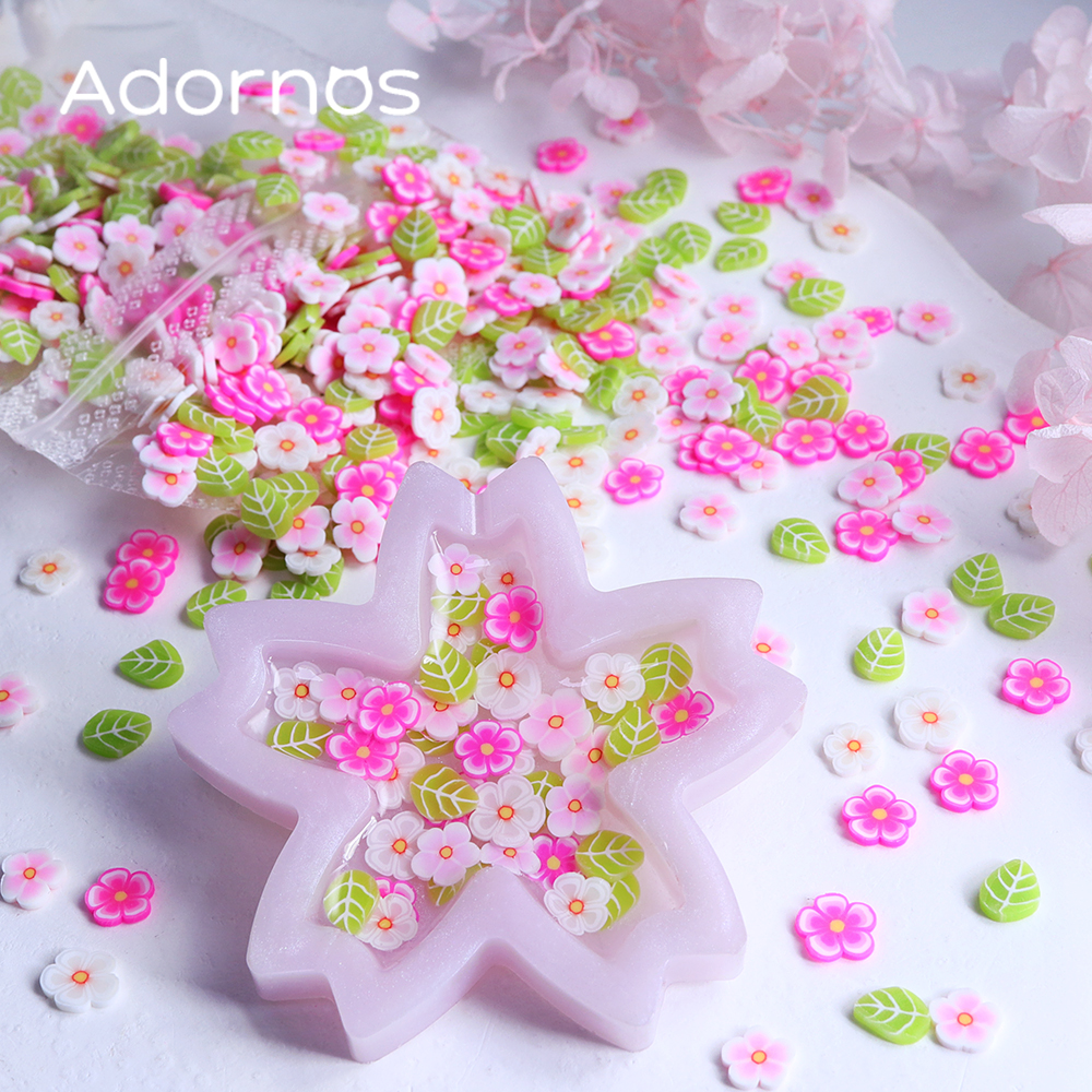 10g Pink Flowers Polymer Clay  - Gold Foil Flakes avaliação e preço