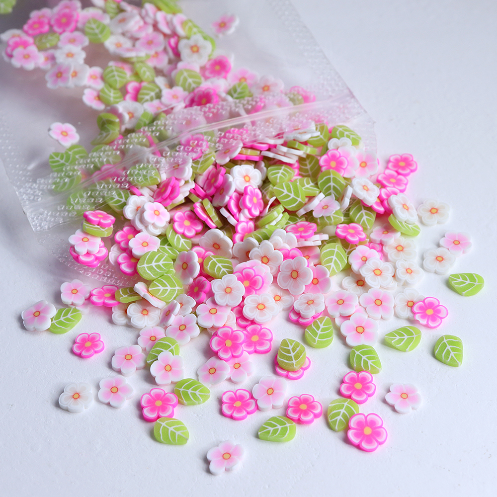 10g Pink Flowers Polymer Clay  - Gold Foil Flakes avaliação e preço