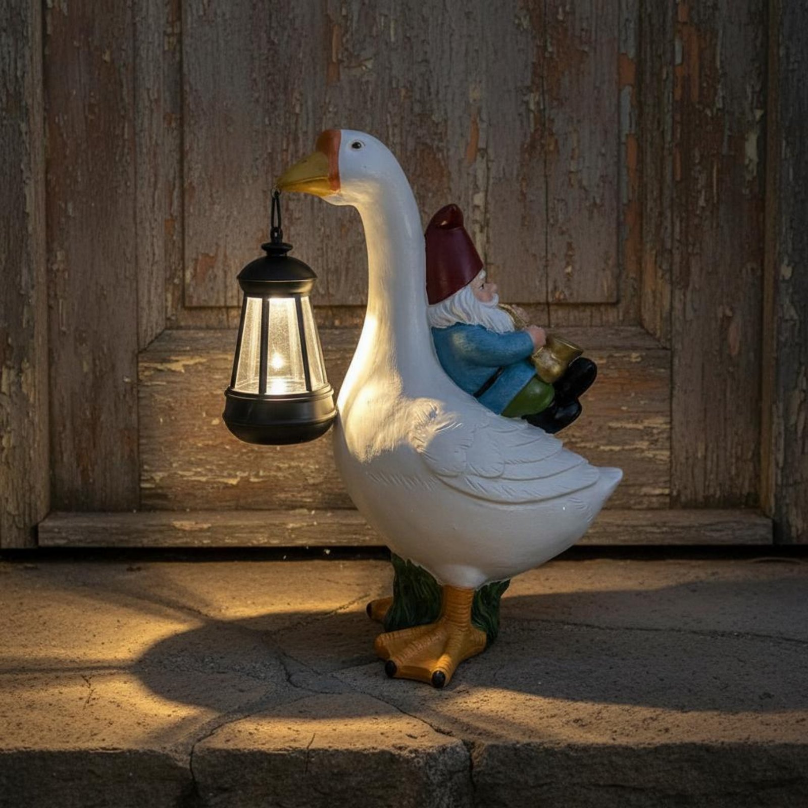 Gnome Riding Goose Statue Weat - Resin Crafts avaliação e preço