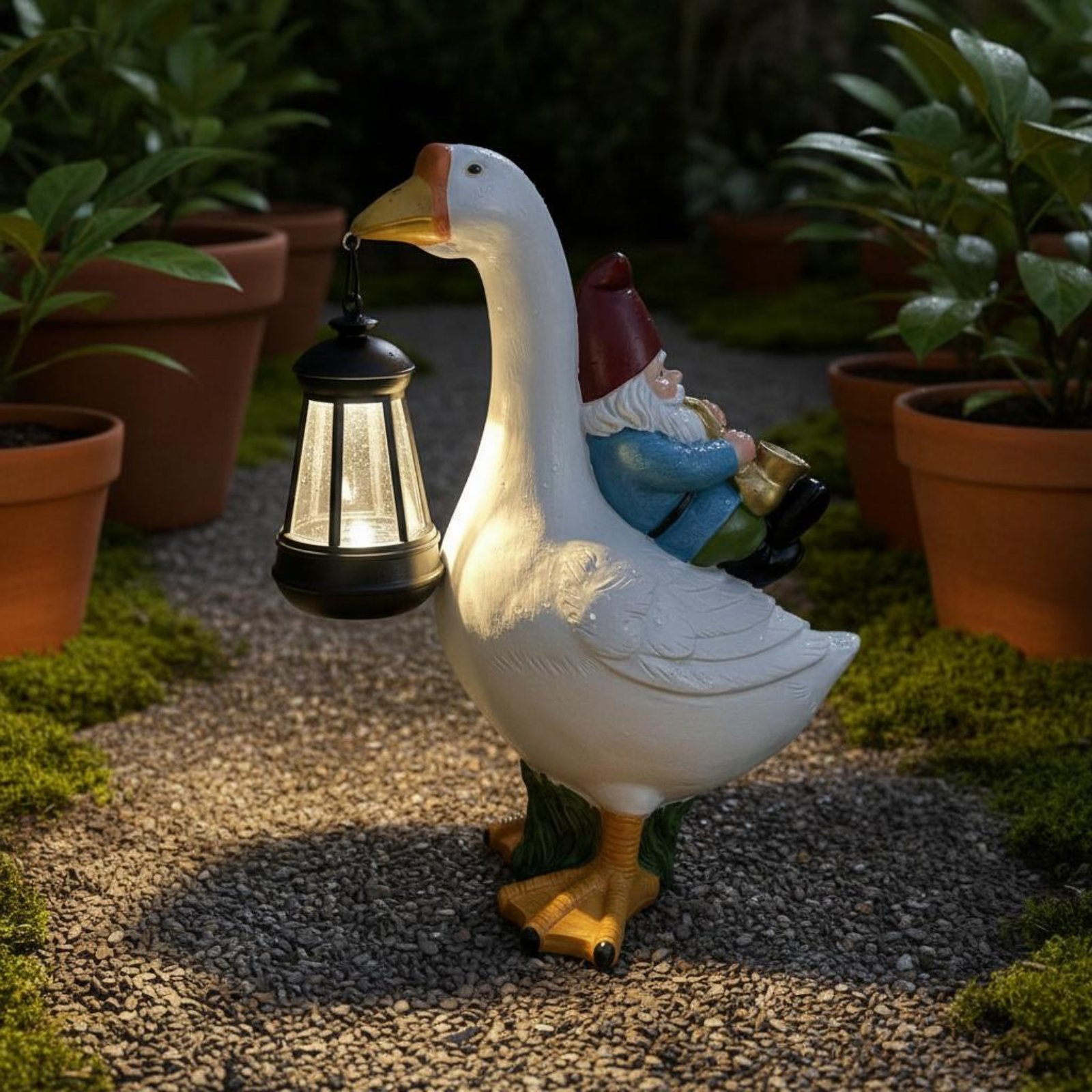 Gnome Riding Goose Statue Weat - Resin Crafts avaliação e preço