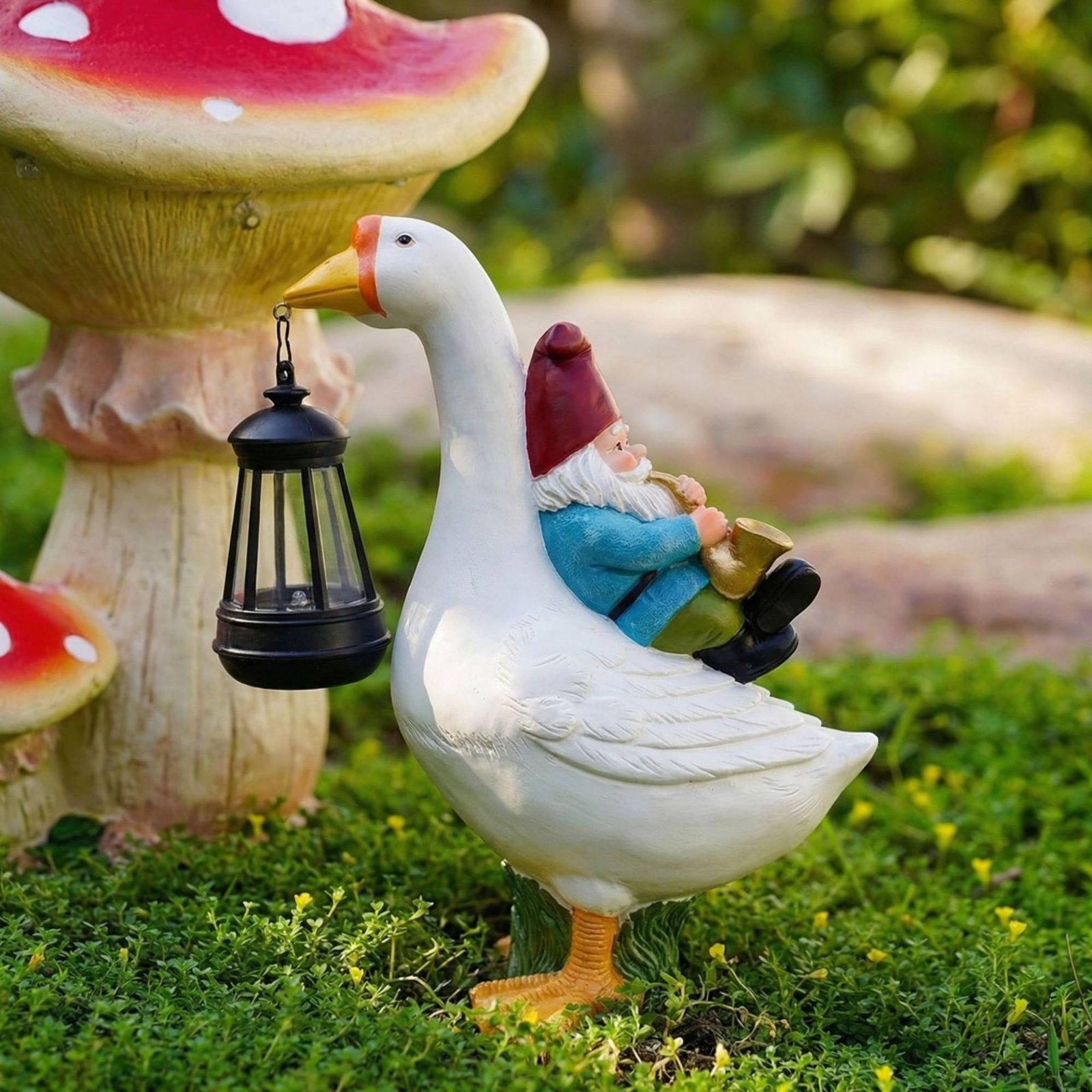 Gnome Riding Goose Statue Weat - Resin Crafts avaliação e preço