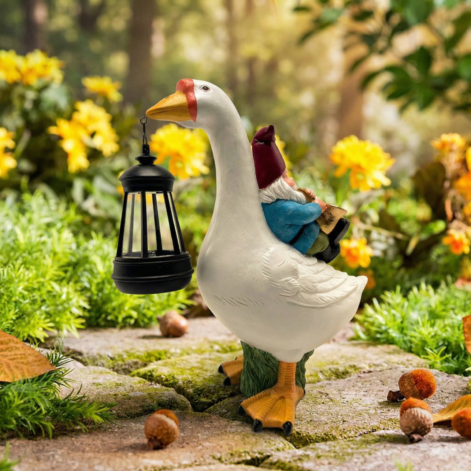 Gnome Riding Goose Statue Weat - Resin Crafts avaliação e preço
